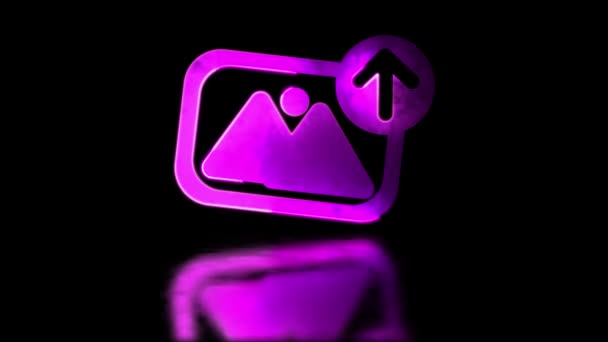 Looping Neon Glow Effekt Bild Upload Symbol Schwarzer Hintergrund — Stockvideo