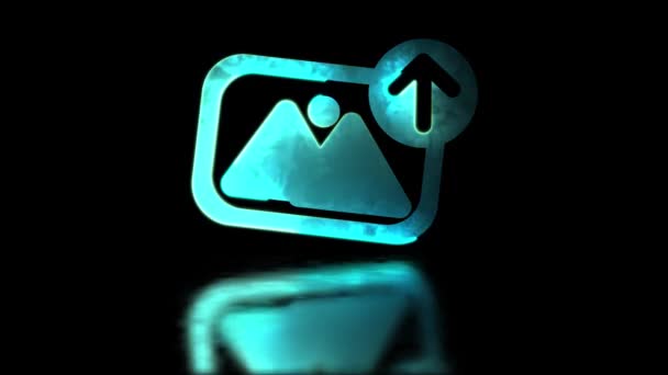 Looping Neon Glow Effekt Bild Upload Symbol Schwarzer Hintergrund — Stockvideo