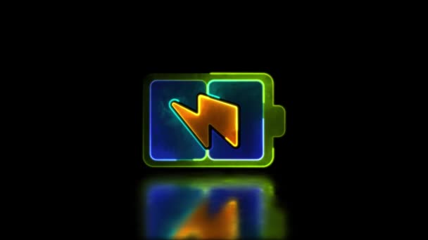 Looping Neon Glow Effect Battery Charger Icon Black Background — Stock Video