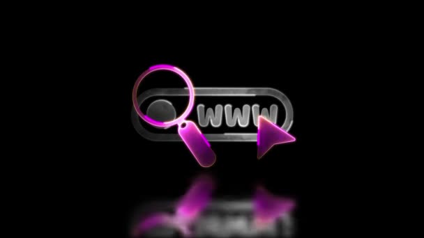 Looping Neon Glow Effekt Lupe Symbol Suche Website Schwarzer Hintergrund — Stockvideo