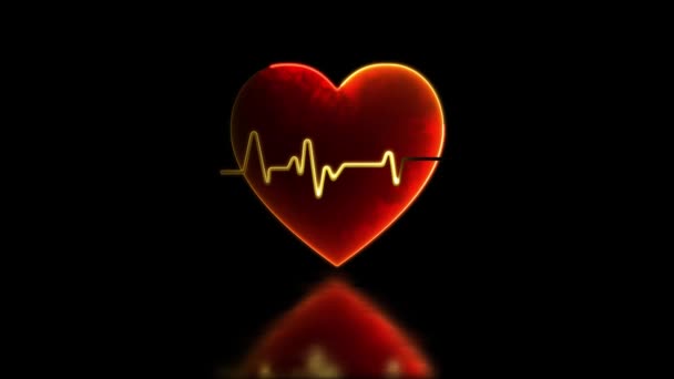 Efecto Brillo Neón Bucle Corazón Mostrando Pulso Marcha Fondo Negro — Vídeos de Stock