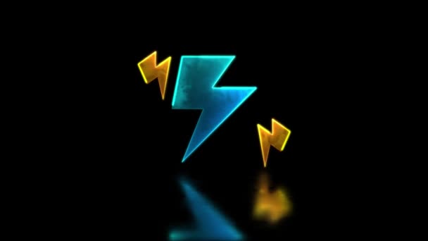 Looping Neon Glow Effect Charging Lightning Icon Black Background — Stock Video