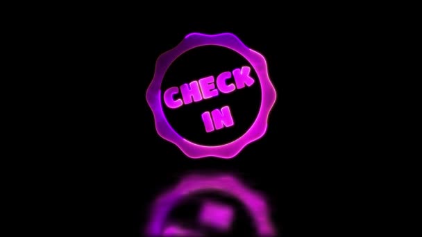 Looping Gloeiende Neon Effect Check Pictogram Zwarte Achtergrond — Stockvideo