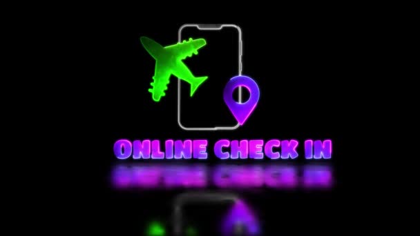 Looping Leuchteffekt Flight Check Symbol Schwarzer Hintergrund — Stockvideo