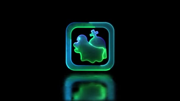 Neon Glow Effect Looping Ghost Icon Walking Grave Halloween Black — Stock Video
