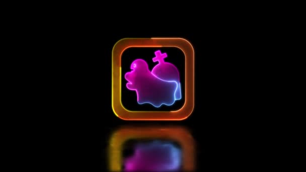 Neon Glow Effekt Schleift Gespenst Ikone Grab Herum Halloween Schwarzer — Stockvideo