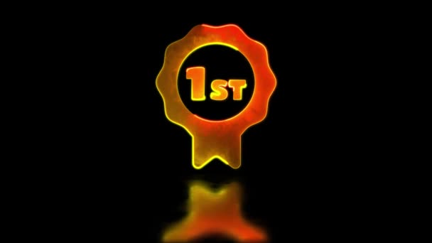 Looping Neon Glow Effect First Medal Icon Black Background — Stock video