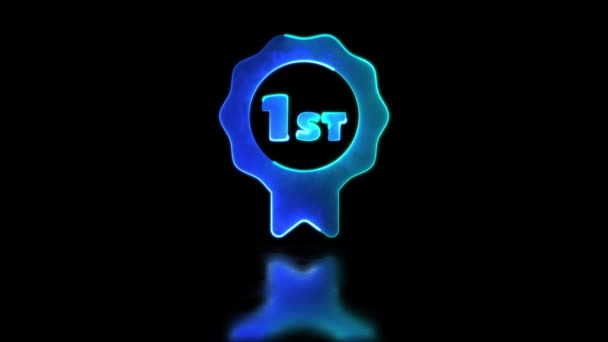 Looping Neon Glow Effect First Medal Icon Black Background — Stock video