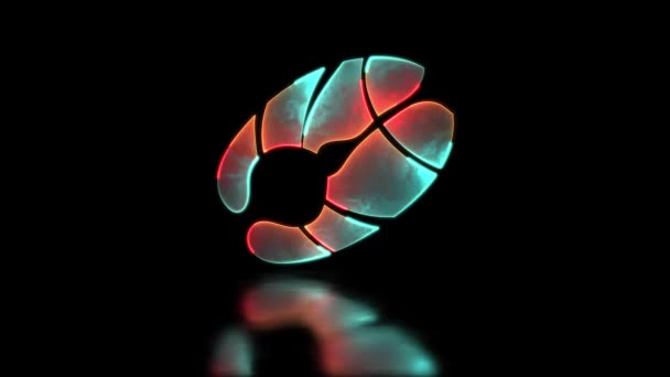 Looping Neon Glow Effect Salmon Slice Icon Black Background — Stock video