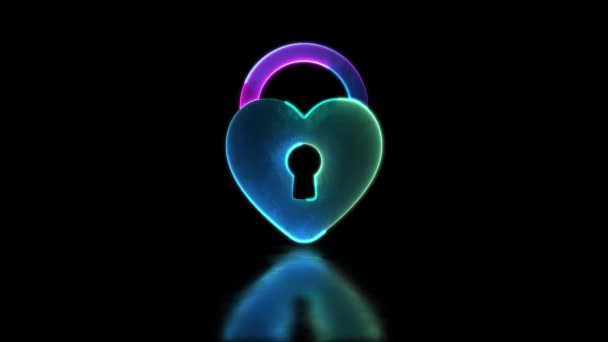 Looping Νέον Λάμψη Επίδραση Καρδιά Σχήμα Κλειδί Μαύρο Φόντο — Αρχείο Βίντεο