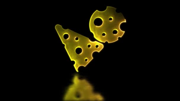 光るネオン効果をループ チーズキューブアイコン ブラックバック — ストック動画