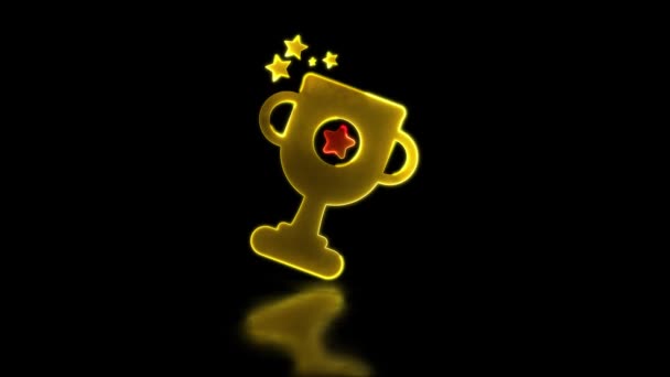 Looping Neon Glow Effect Champion Trophy Icon Black Background — Stock Video