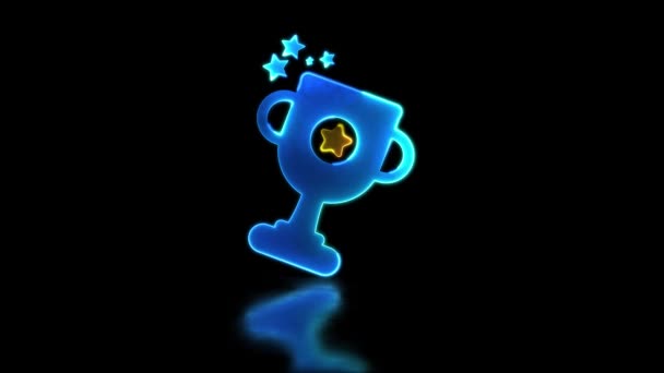 Looping Neon Glow Effect Champion Trophy Icon Black Background — Stock Video