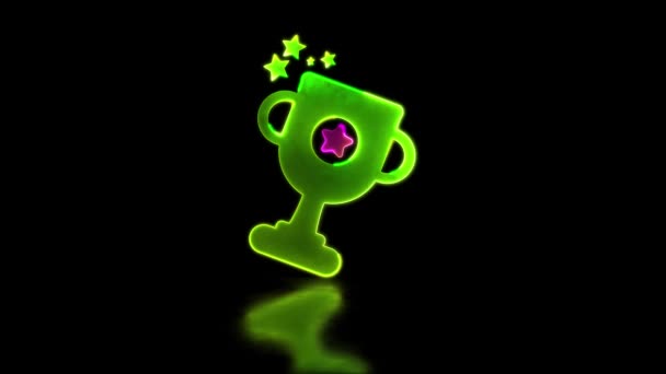 Looping Neon Glow Effect Champion Trofej Ikona Černé Pozadí — Stock video