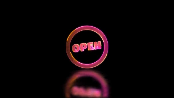 Looping Neon Glow Effect Open Icon Black Background — Stock Video