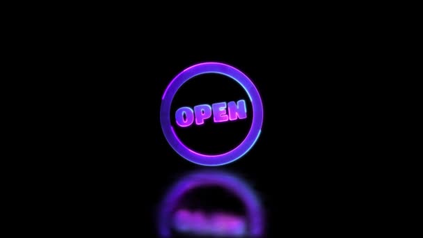 Looping Neon Effekt Offenes Symbol Schwarzer Hintergrund — Stockvideo