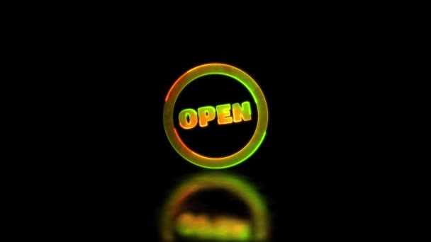 Smyčkový Efekt Neonové Záře Otevřená Ikona Černé Pozadí — Stock video