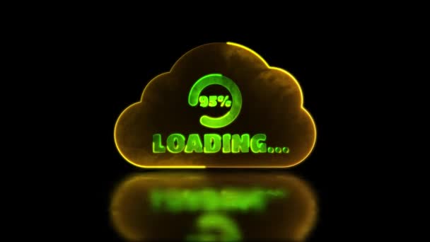Looping Neon Glow Effekt Cloud Ladesymbol Saubere Energie Schwarzer Hintergrund — Stockvideo