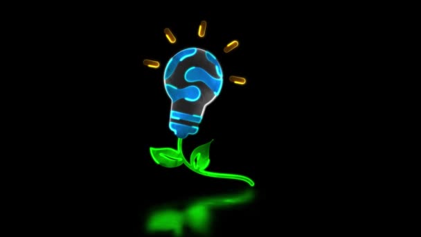 Pętla Neonowy Efekt Świecenia Ikona Energii Żarówki Uzyskane Czystej Energii — Wideo stockowe