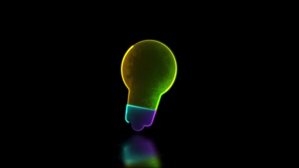 Schleife Neon Glüheffekt Glühbirne Symbol Frage Symbol Schwarzer Hintergrund — Stockvideo