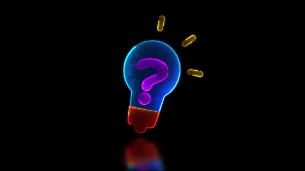 Looping Neon Glow Effect Light Bulb Icon Question Icon Black — Stock Video