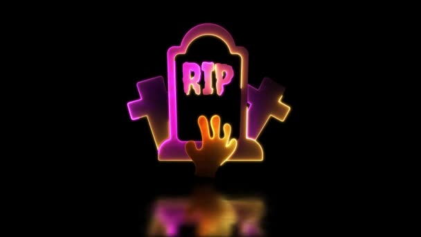 Looping Neon Glow Effect Halloween Grave Black Background — Stock video