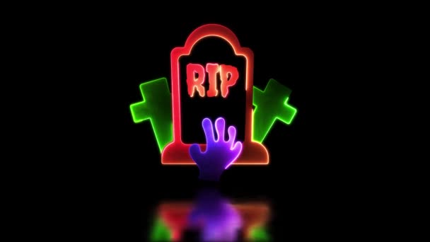 ネオングロー効果のループ ハロウィーン墓 黒い背景 — ストック動画