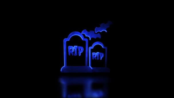 ネオングロー効果のループ ハロウィーン墓 黒い背景 — ストック動画
