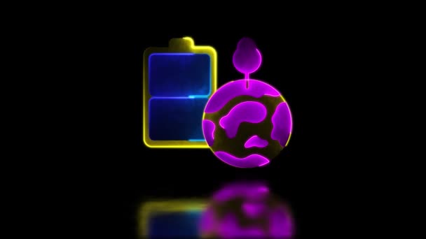Looping Neon Glow Effect Icono Del Cargador Batería Tierra Energía — Vídeo de stock
