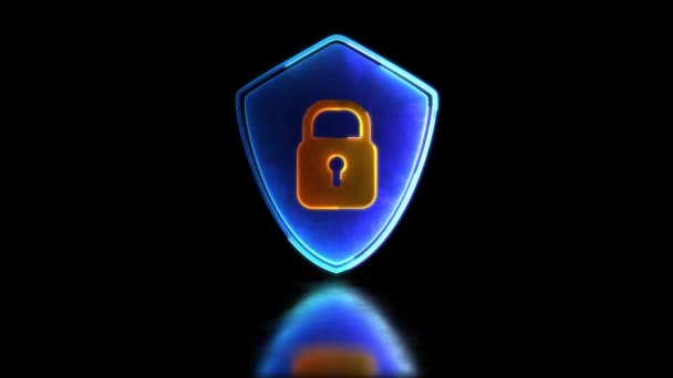 ネオングロー効果のループセキュリティ保護パドロックとシールドアイコン ブラックバック — ストック動画