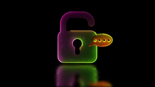 Looping Neon Glow Effekt Schloss Symbol Mit Sicherheitscode Schwarzer Hintergrund — Stockvideo