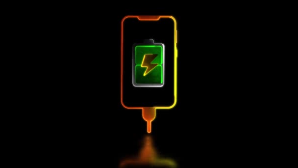 Looping Neon Glow Effect Baterie Nabíječka Telefon Ikona Černé Pozadí — Stock video