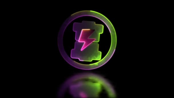 Looping Neon Brilho Efeito Ícone Carregador Bateria Fundo Preto — Vídeo de Stock