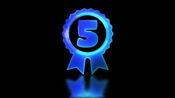 Looping Neon Glow Effect Quality Award Level Icon Black Background — Stock Video