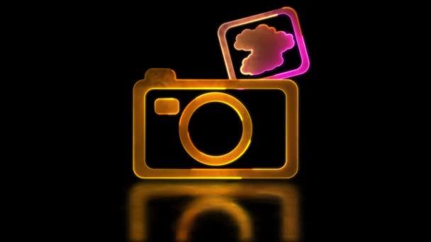 Ikona Fotoaparátu Světelným Efektem Smyčky Černé Pozadí — Stock video
