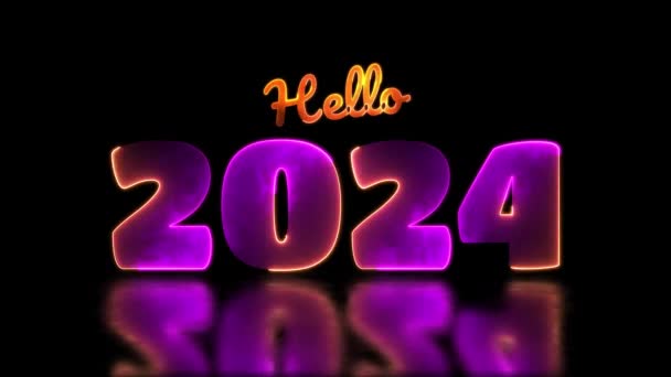 Looping Neon Glow Effect 2024 New Year Icons Black Background — Stock video