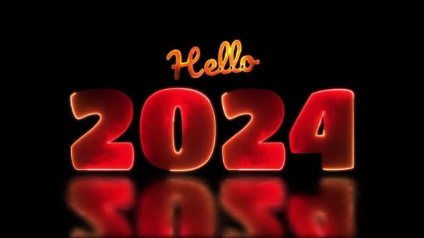 Looping Effetto Neon Bagliore 2024 Nuove Icone Anno Sfondo Nero — Video Stock