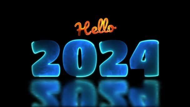 Looping Neón Brillo Efecto 2024 Iconos Año Nuevo Fondo Negro — Vídeos de Stock