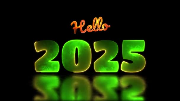 Looping Neon Glow Effekt 2025 Neujahrsikonen Schwarzer Hintergrund — Stockvideo