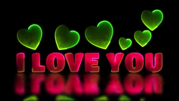 Neon Light Effect Repeating Header Icon Love You Words Black — Stock Video