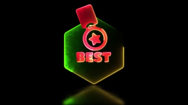 Looping Neon Glow Effect Medal Icon Word Best Black Background — Stock Video
