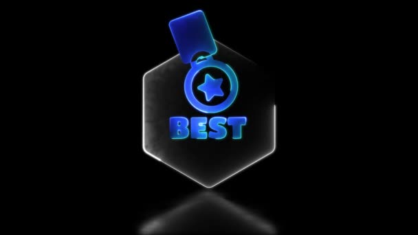 Looping Neon Glow Effect Medal Icon Word Best Black Background — Stock Video