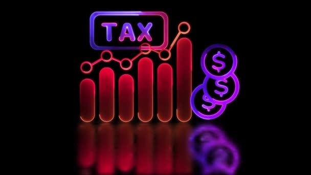 Looping Neon Glow Effect Tax Finance Icons Black Background — Stock video