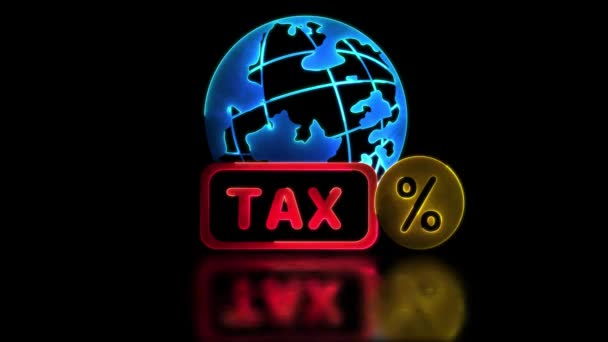 Looping Neon Glow Effect Online World Tax Icons Black Background — Stock Video