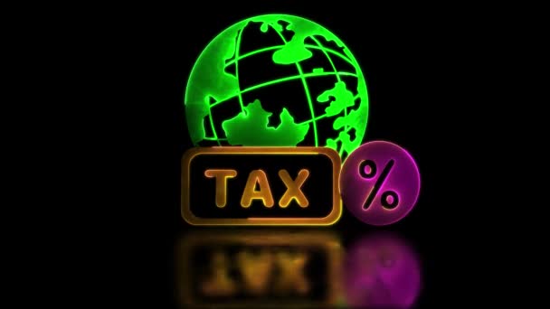 环状霓虹灯发光效应在线世界税务图标黑色背景 — 图库视频影像