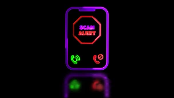 Pętla Neon Blask Efekt Mobilny Ekran Ikona Strzeż Się Spamu — Wideo stockowe