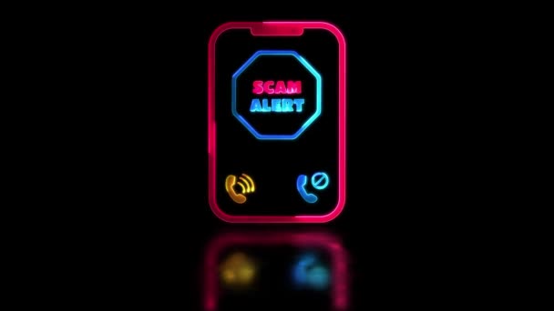 Looping Neon Fényhatás Mobil Képernyő Ikon Óvakodjon Spam Csalók Fekete — Stock videók