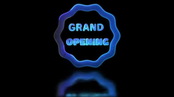 Looping Neon Glow Effect Icon Grand Opening Black Background — Stock video