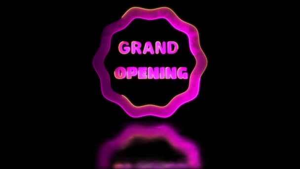 Looping Neon Gloed Effect Icoon Grand Opening Zwarte Achtergrond — Stockvideo
