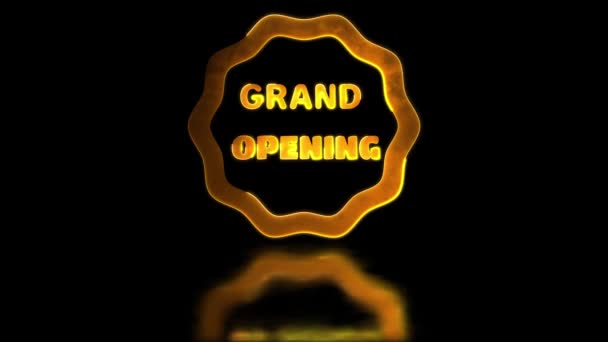 Looping Neon Glow Effect Icon Grand Opening Black Background — Stock Video